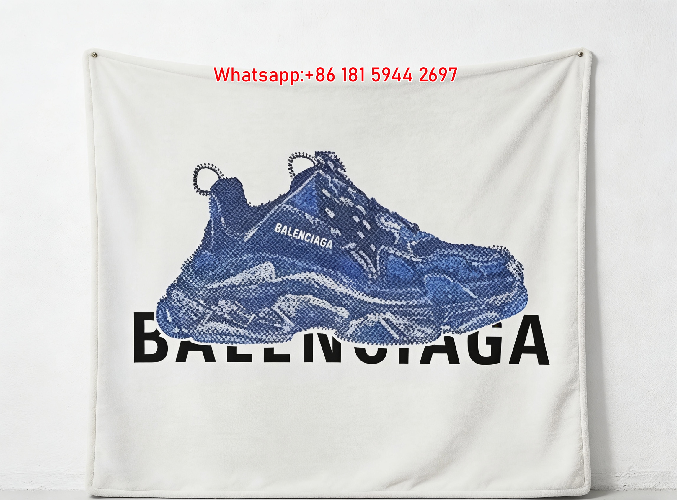 Balenciaga Blue Sneaker Print Flannel Fleece Throw Blanket BA344